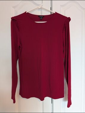 RW&CO. Long Sleeve Ruffle Shoulder Top - Deep Berry